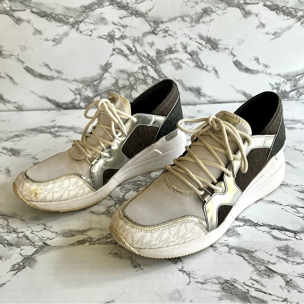 Michael Michael Kors Liv Bubble Trainer Sneakers Metallic 9.5 Fashion Logo